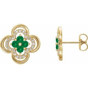14K Yellow Natural Emerald & 1/5 CTW Natural Diamond Clover Earrings