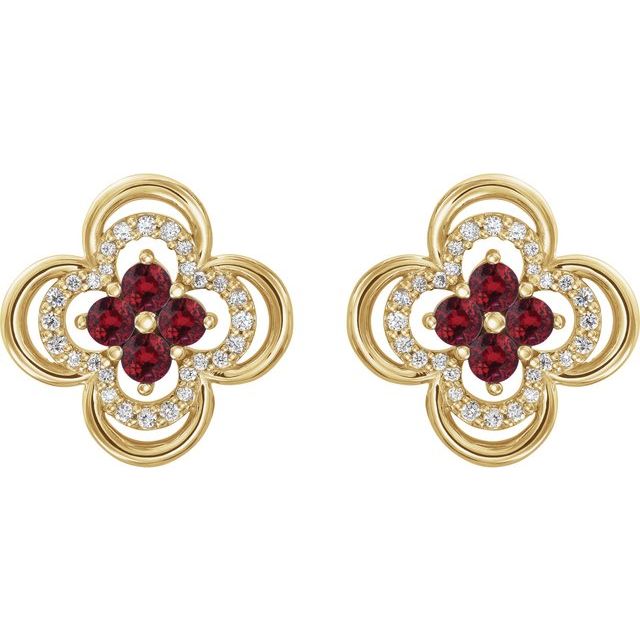 14K Yellow Natural Ruby & 1/5 CTW Natural Diamond Clover Earrings