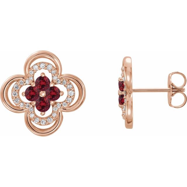 14K Rose Natural Ruby & 1/5 CTW Natural Diamond Clover Earrings