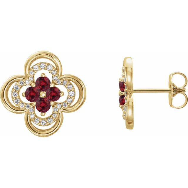 14K Yellow Natural Ruby & 1/5 CTW Natural Diamond Clover Earrings