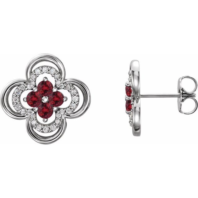 Sterling Silver Natural Ruby & 1/5 CTW Natural Diamond Clover Earrings