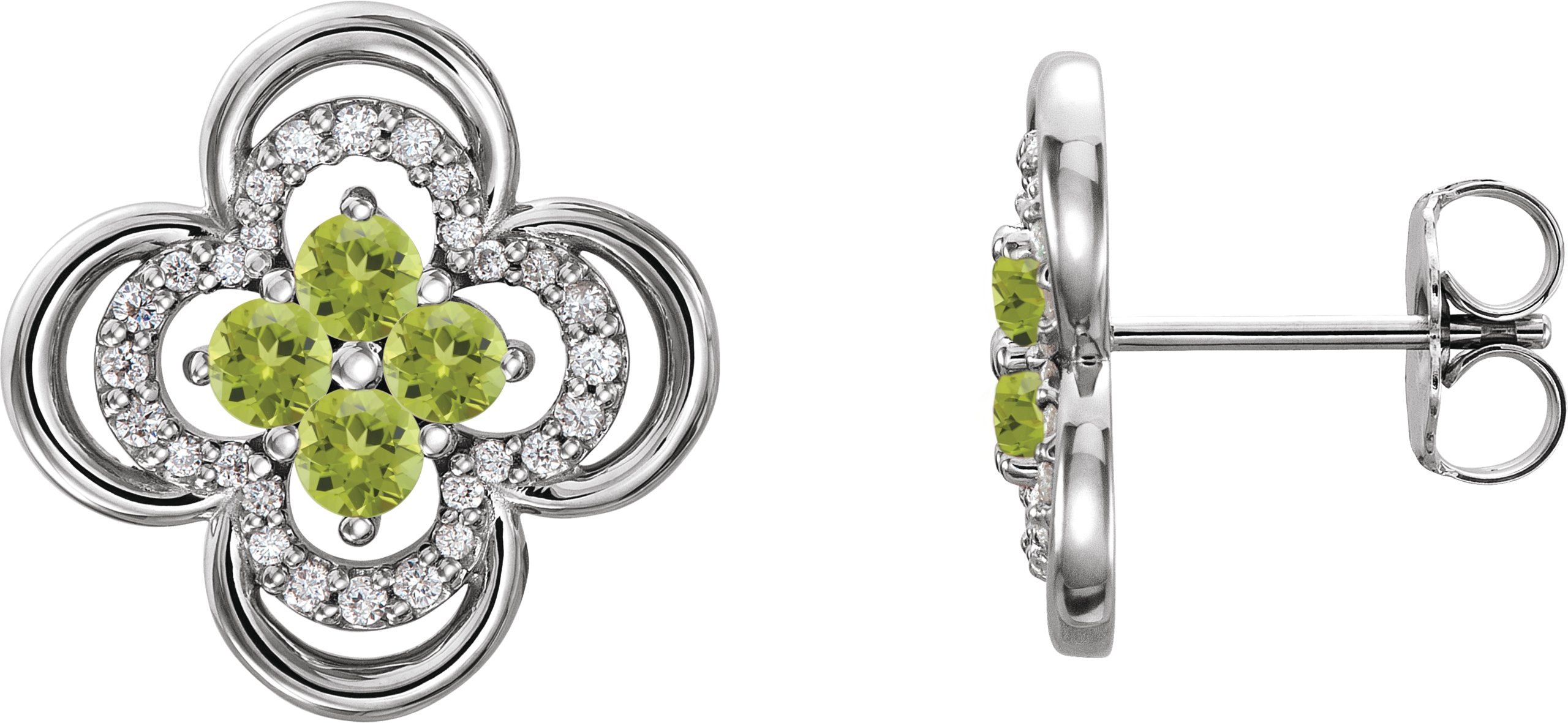 Platinum Natural Peridot & 1/5 CTW Natural Diamond Clover Earrings