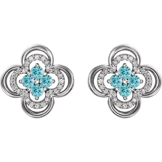 Platinum Natural Blue Zircon & 1/5 CTW Natural Diamond Clover Earrings