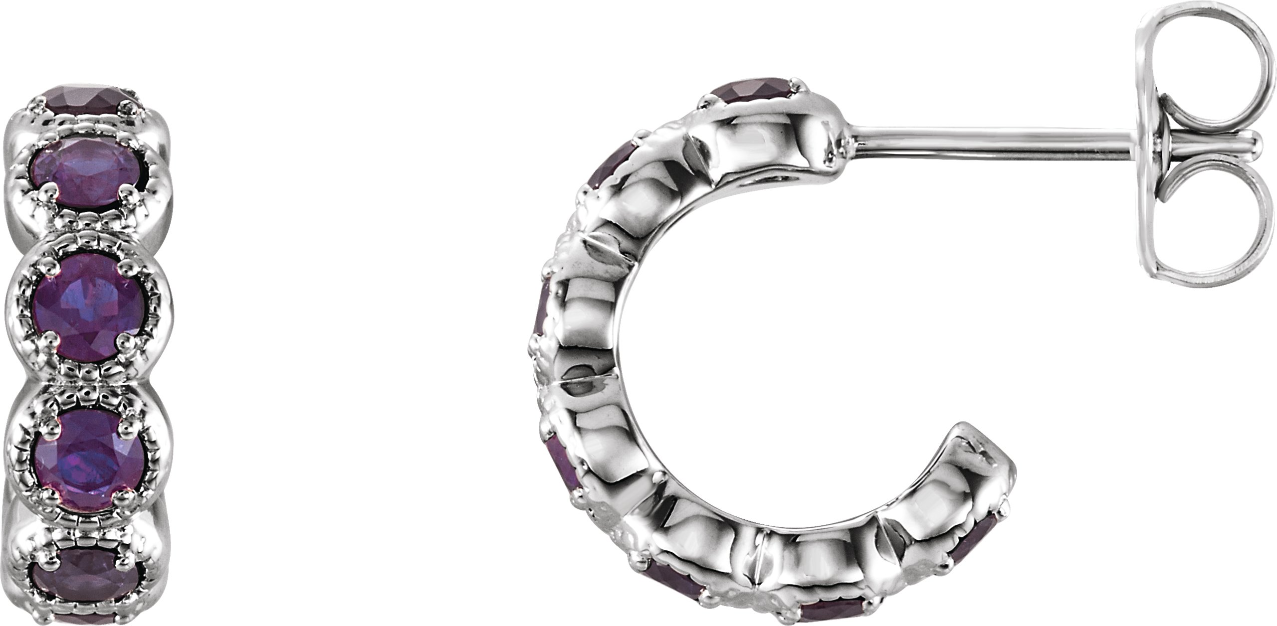 14K White Natural Amethyst Hoop Earrings