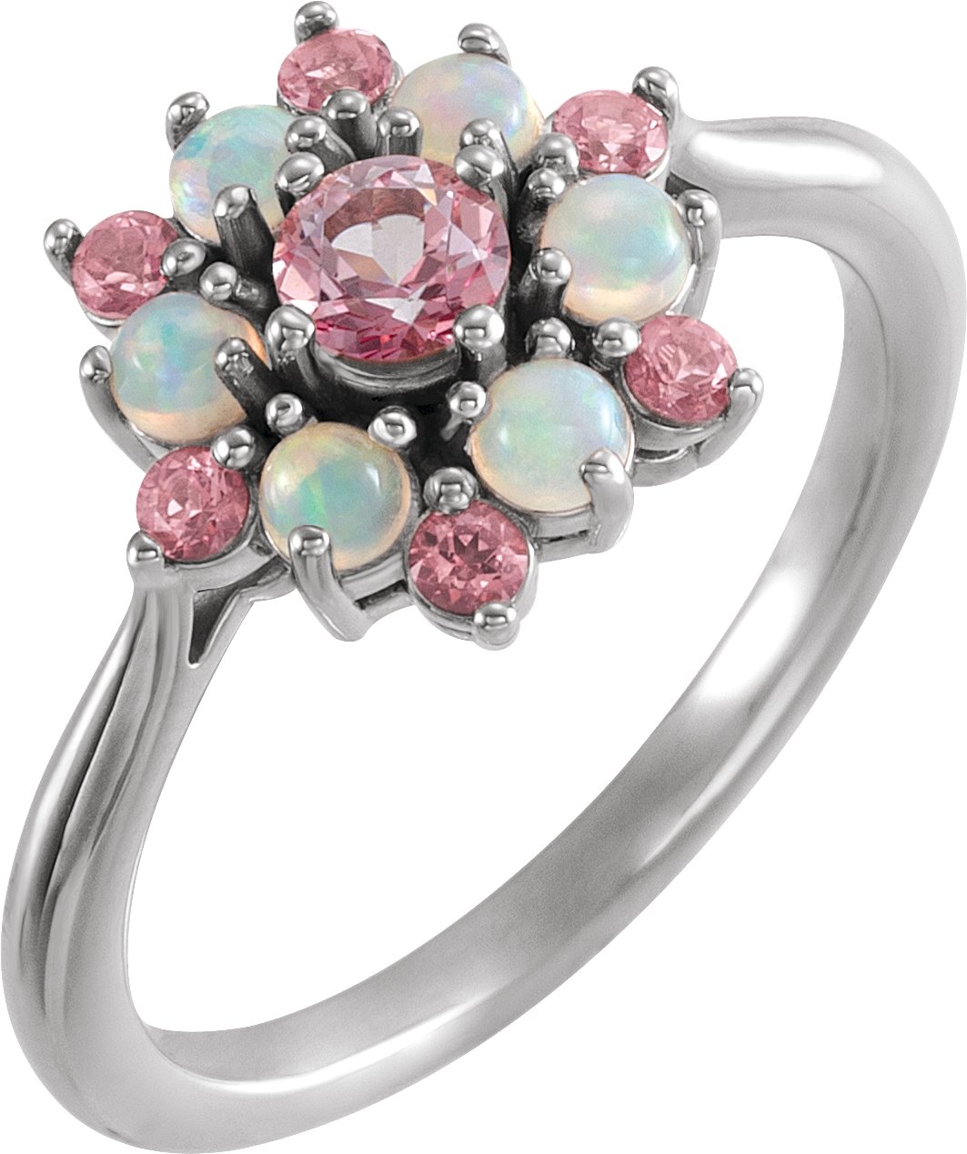 14K White Baby Pink Topaz & Ethiopian Opal Floral-Inspired Ring