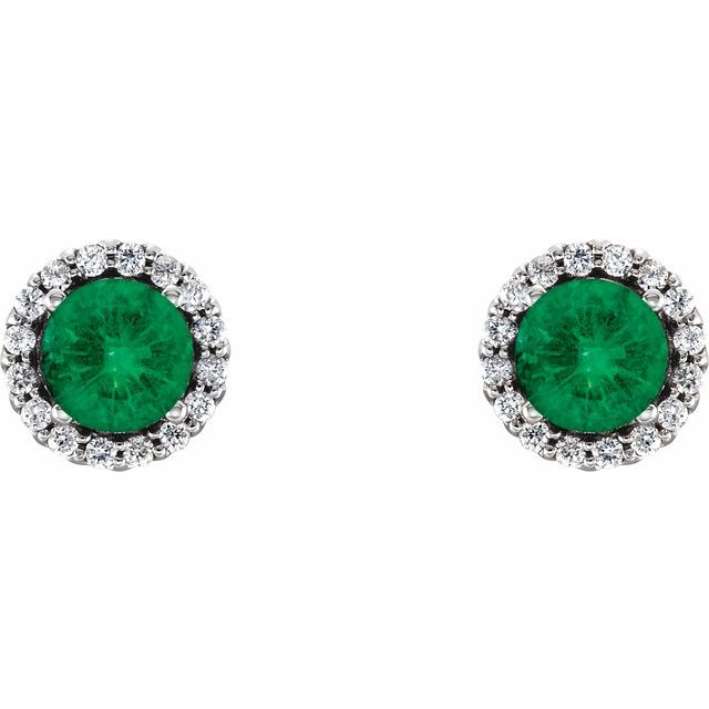 Platinum 4 mm Lab-Grown Emerald & 1/10 CTW Natural Diamond Earrings