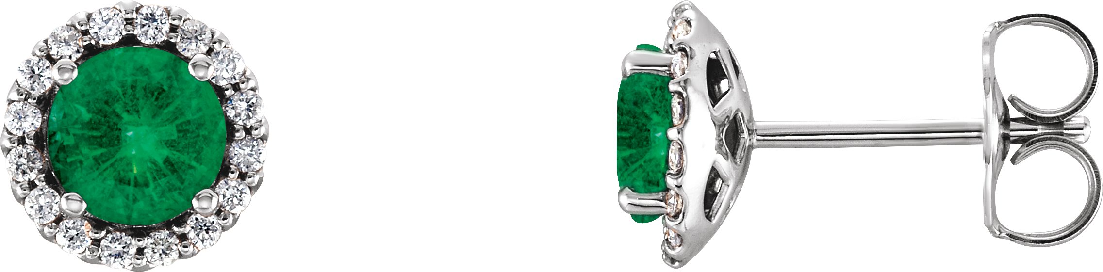 14K White 6 mm Lab-Grown Emerald & 1/8 CTW Natural Diamond Earrings