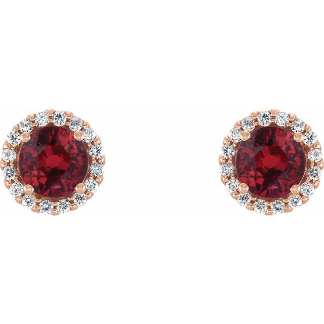 14K Rose 3.5 mm Natural Ruby & 1/10 CTW Natural Diamond Earrings