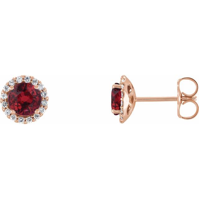 14K Rose 5 mm Lab-Grown Ruby & 1/8 CTW Natural Diamond Earrings
