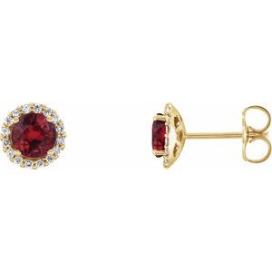 14K Yellow Chatham® Lab-Created Ruby & 1/6 CTW Diamond Earrings