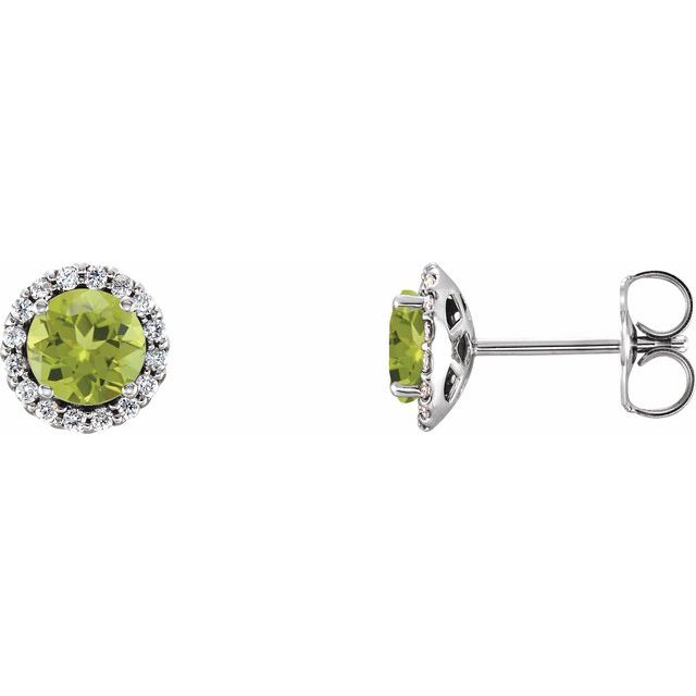 Sterling Silver 5.5 mm Natural Peridot & 1/8 CTW Natural Diamond Earrings
