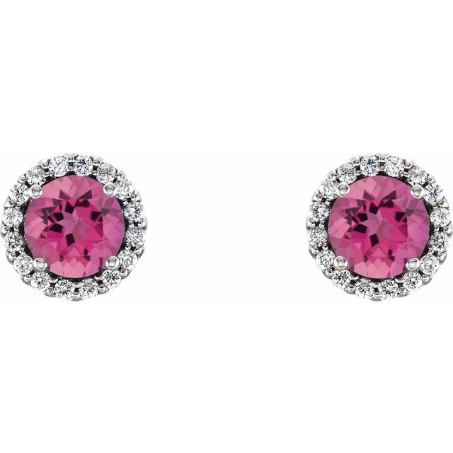 Sterling Silver 5.5 mm Natural Pink Tourmaline & 1/8 CTW Natural Diamond Earrings