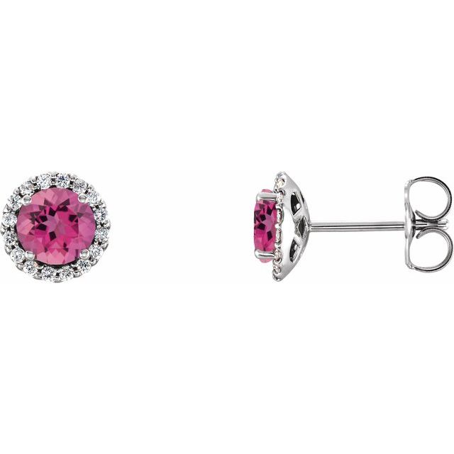 Sterling Silver 3 mm Natural Pink Tourmaline & 1/10 CTW Natural Diamond Earrings