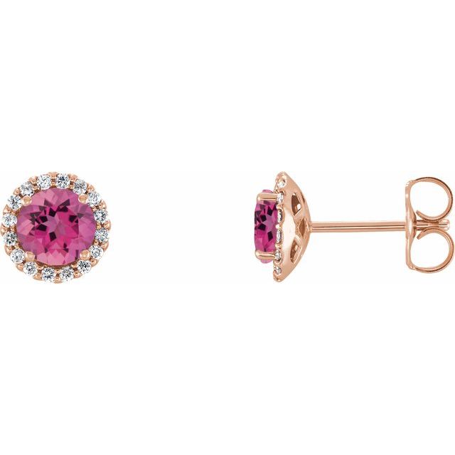 14K Rose 5.5 mm Natural Pink Tourmaline & 1/8 CTW Natural Diamond Earrings
