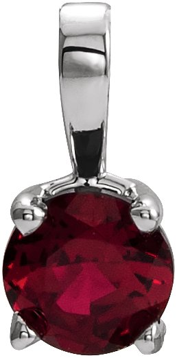 14K White 3 mm Lab-Grown Ruby Pendant