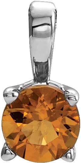 14K White 3 mm Natural Citrine Pendant