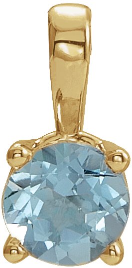 14K Yellow 4 mm Round Aquamarine Birthstone Pendant