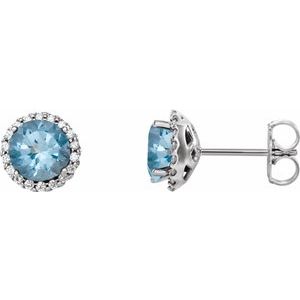 14K White Aquamarine & 1/6 CTW Diamond Earrings