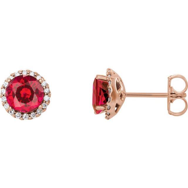 14K Rose 6 mm Lab-Grown Ruby & 1/8 CTW Natural Diamond Earrings