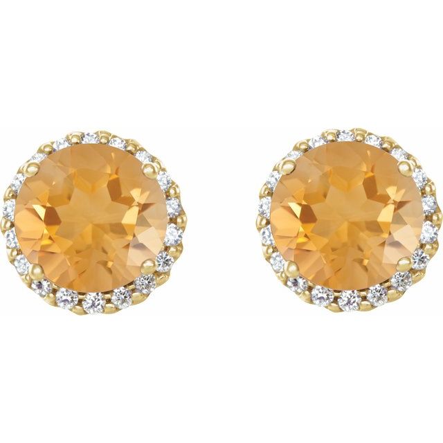 14K Yellow 4 mm Natural Citrine & 1/10 CTW Natural Diamond Earrings