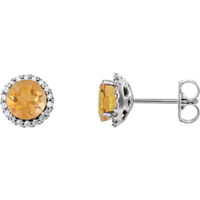 Sterling Silver 5.5 mm Natural Citrine & 1/8 CTW Natural Diamond Earrings