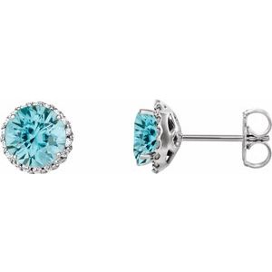 14K White Blue Zircon & 1/8 CTW Diamond Earrings