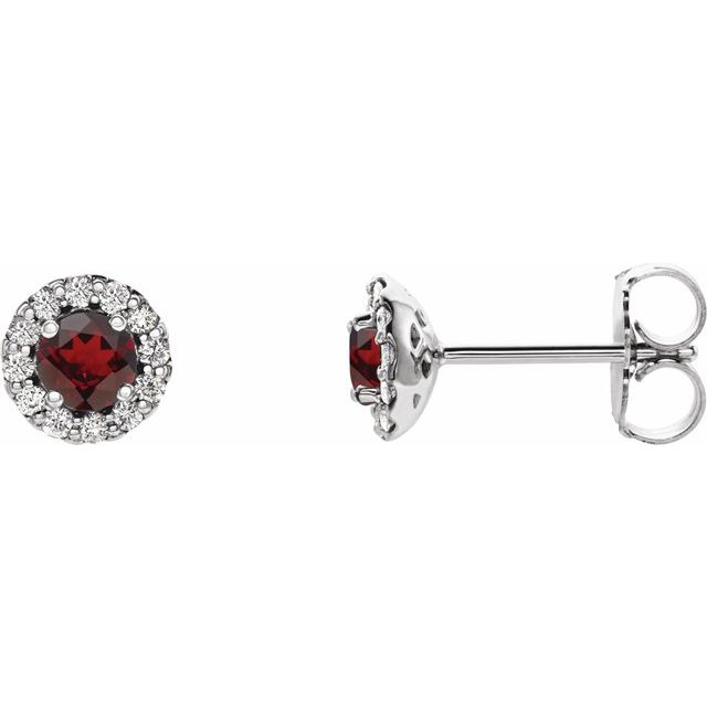 Sterling Silver 5 mm Natural Mozambique Garnet & 1/8 CTW Natural Diamond Earrings