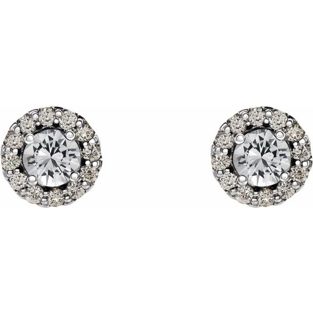 14K White 4.5 mm Natural White Sapphire & 1/10 CTW Natural Diamond Earrings