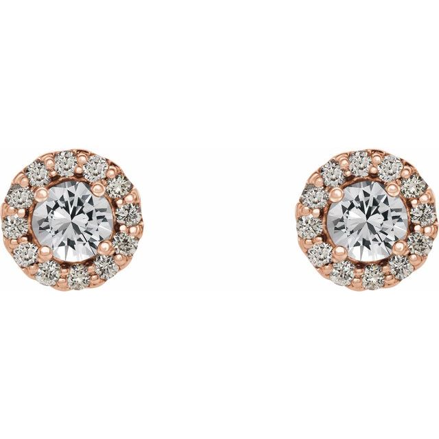 14K Rose 5.5 mm Natural White Sapphire & 1/8 CTW Natural Diamond Earrings