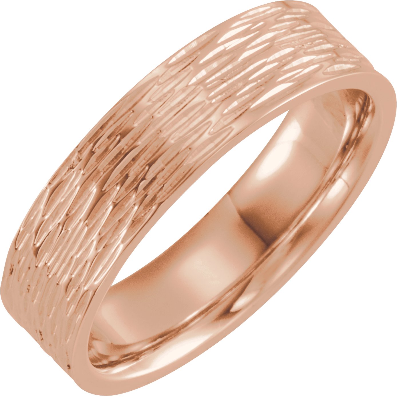 14K Rose 6 mm Tree Bark Pattern Band Size 10