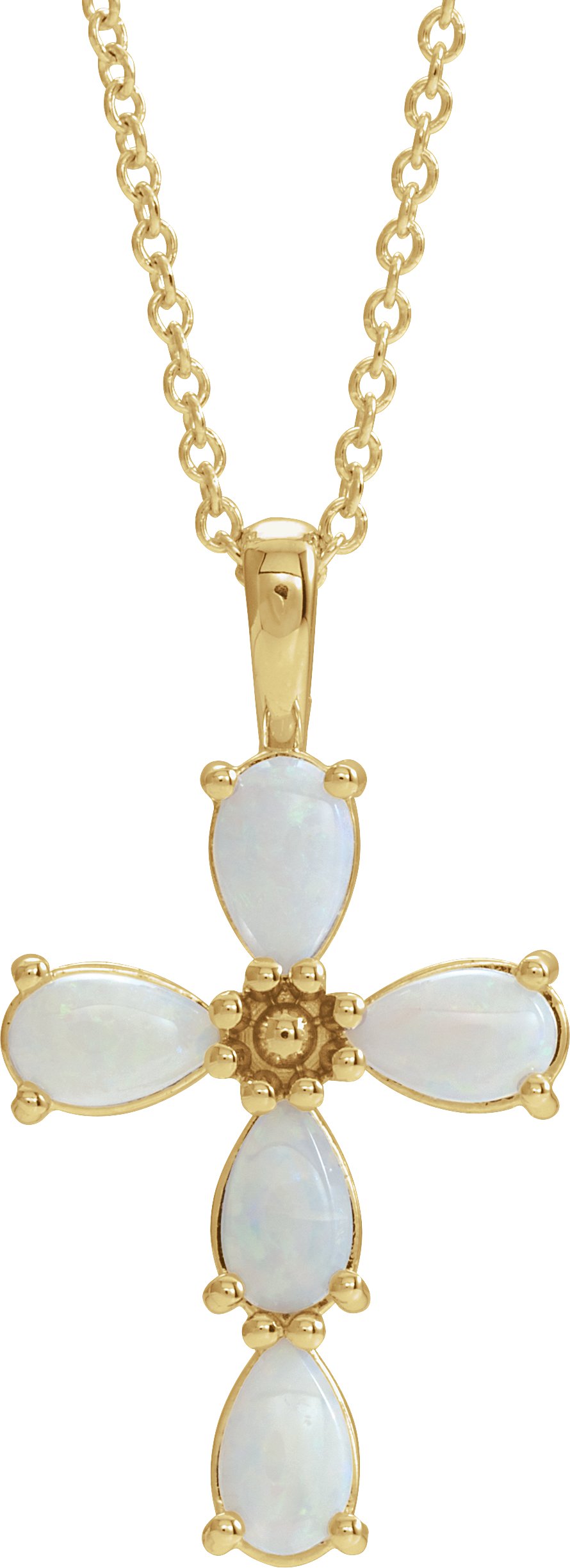 14K Yellow Natural White Opal Cabochon Cross 16-18 Necklace