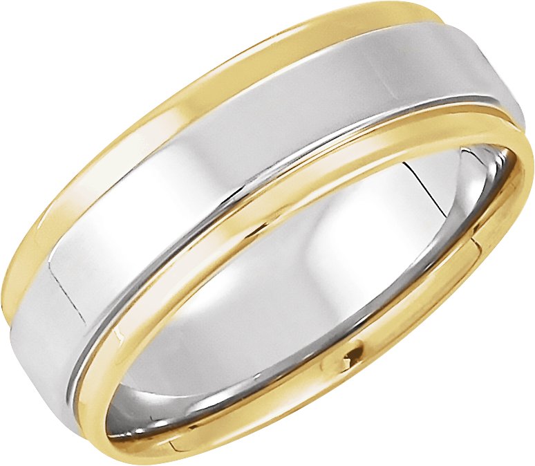 14K Yellow/White 7.5 mm Flat Edge Band Size 8.5