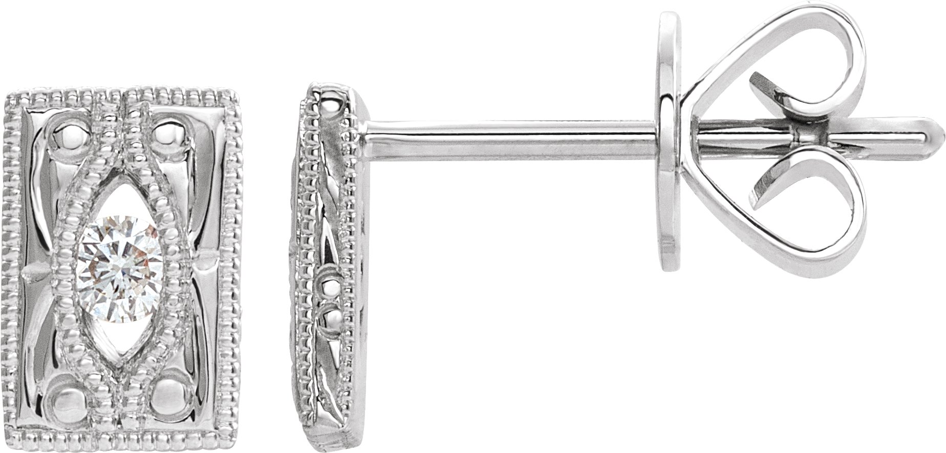 14K White .07 CTW Diamond Design-Engraved Earrings