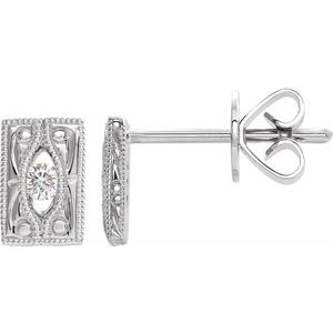 14K White .07 CTW Diamond Design-Engraved Earrings