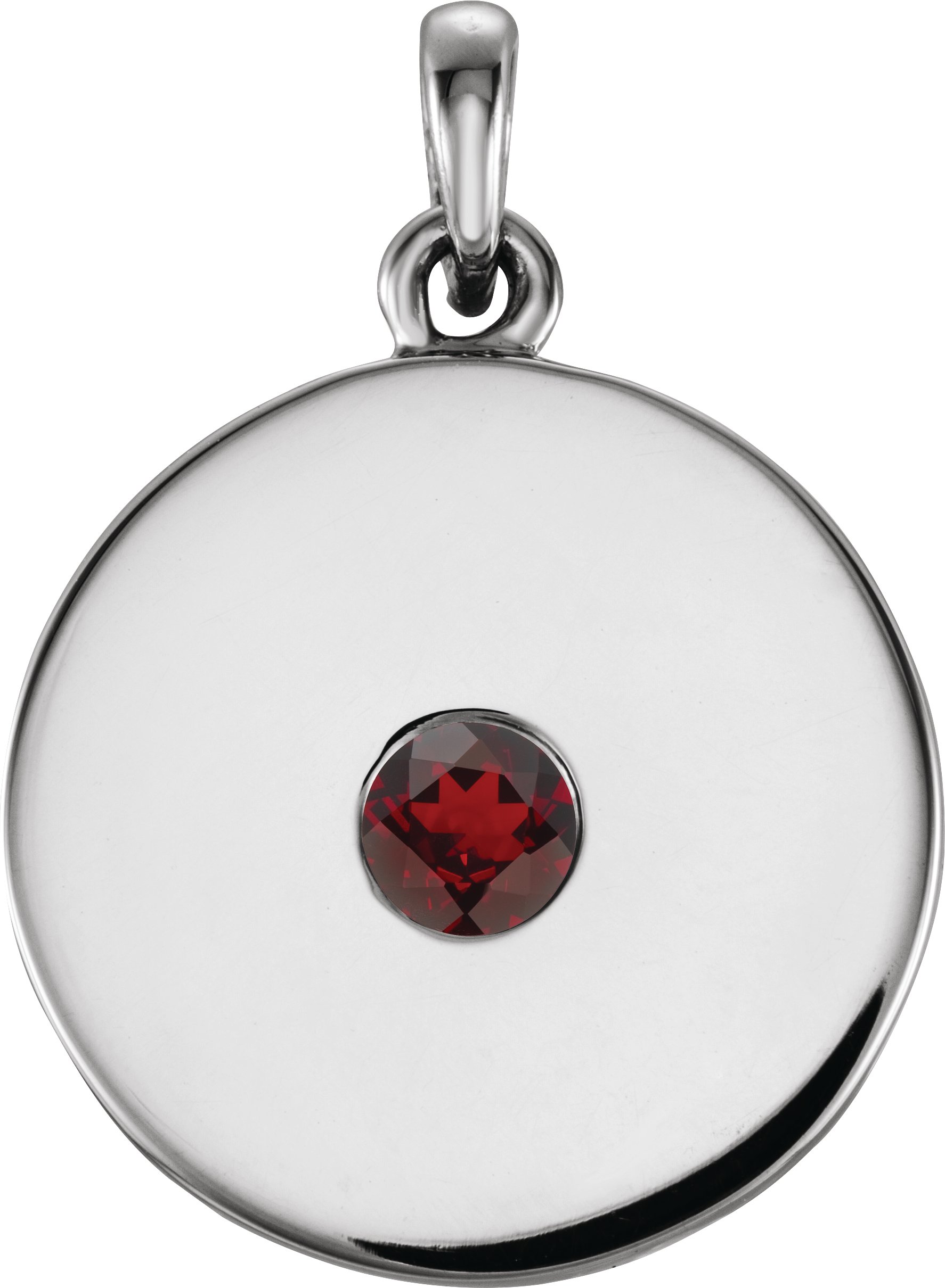 Sterling Silver Natural Mozambique Garnet Disc Pendant