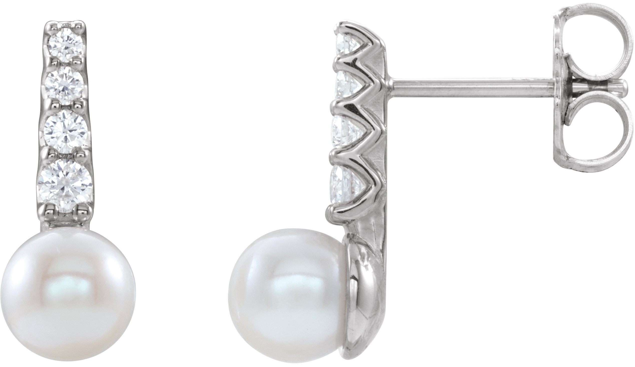 14K White Cultured White Freshwater Pearl & 1/6 CTW Natural Diamond Earrings