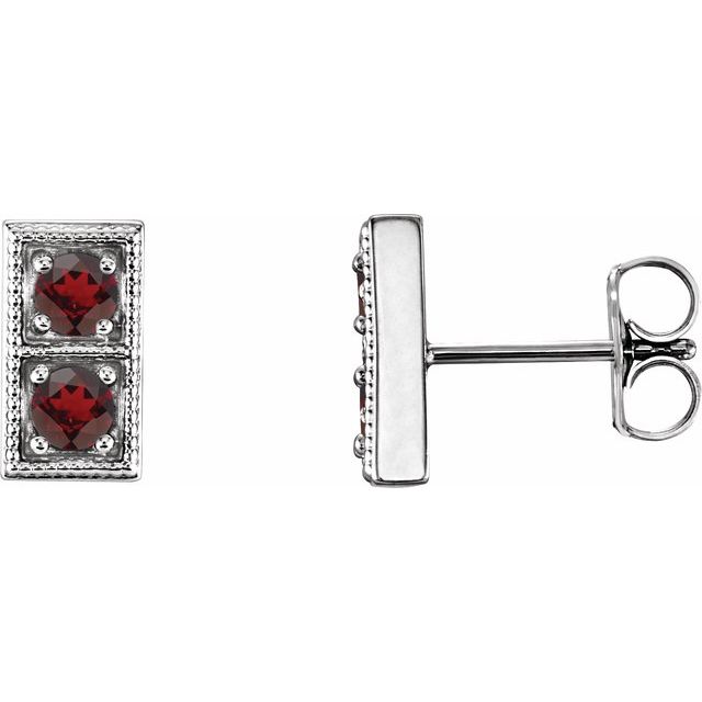 Sterling Silver Natural Mozambique Garnet Two-Stone Earrings
