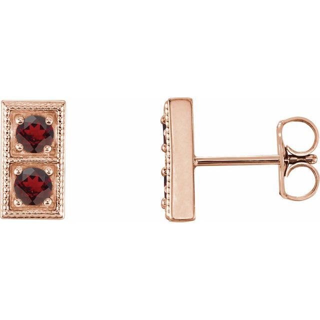 14K Rose Natural Mozambique Garnet Two-Stone Earrings