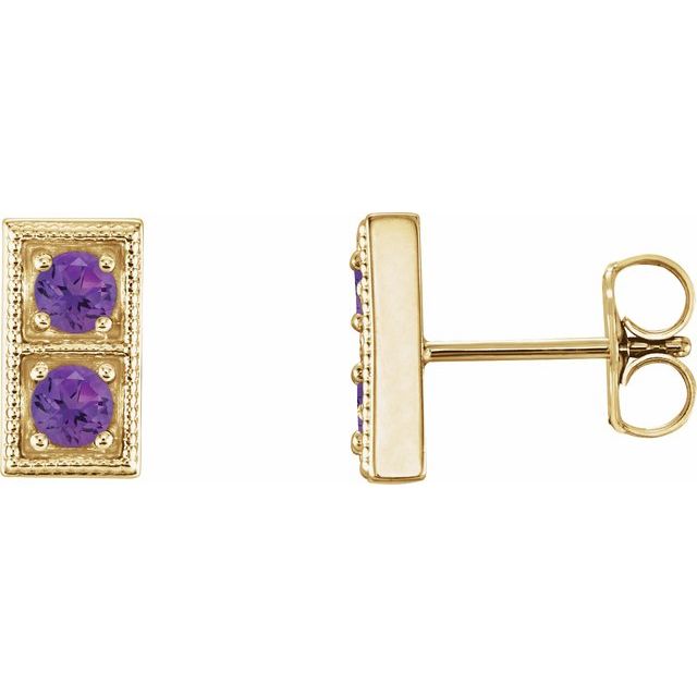 14K Yellow Natural Amethyst Two-Stone Earrings