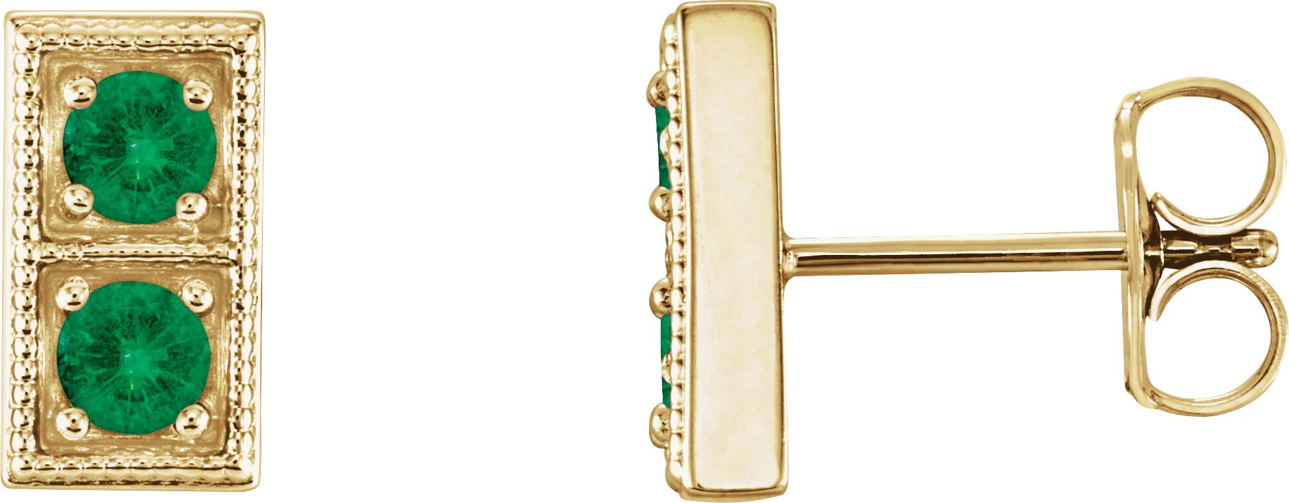 14K Yellow Emerald Two-Stone Earrings           