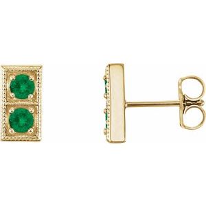 14K Yellow Emerald Two-Stone Earrings           