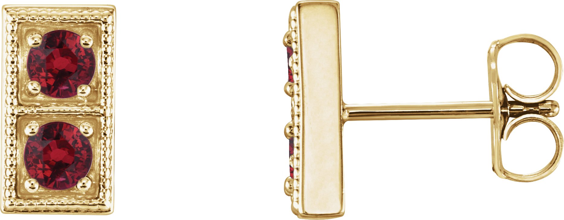 14K Yellow Lab-Grown Ruby Two-Stone Earrings    