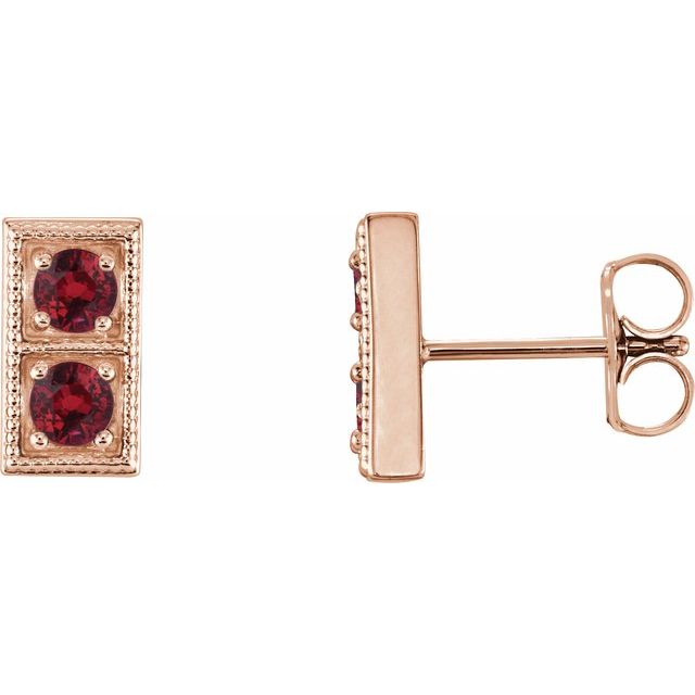 14K Rose Natural Ruby Two-Stone Earrings