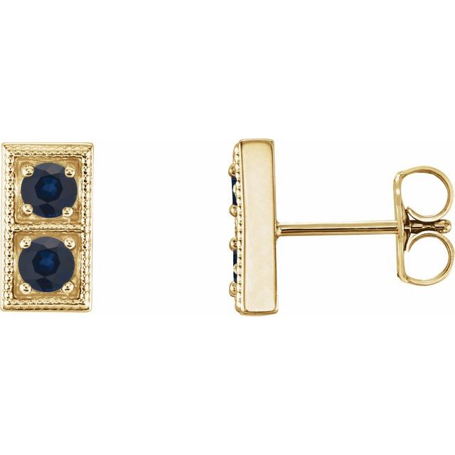 14K Yellow Natural Blue Sapphire Two-Stone Earrings