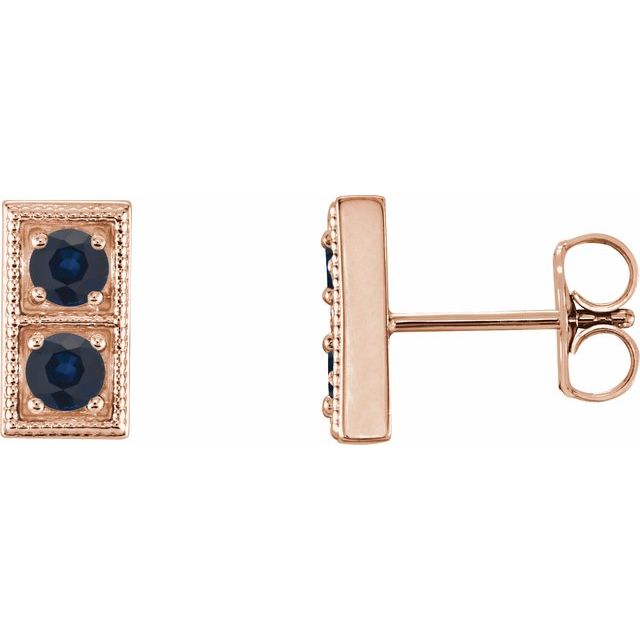 14K Rose Natural Blue Sapphire Two-Stone Earrings