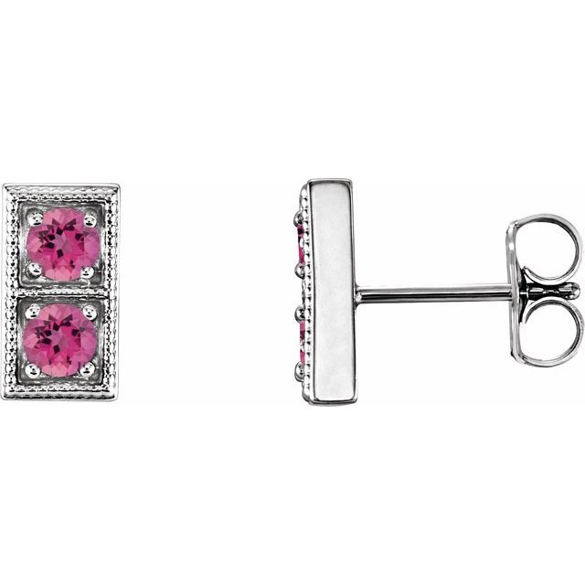 Sterling Silver Natural Pink Tourmaline Two-Stone Earrings