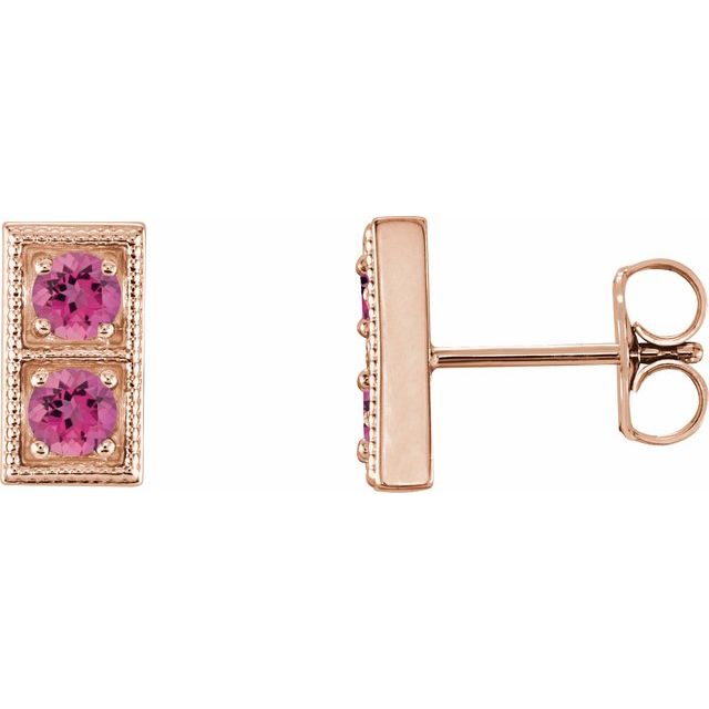 14K Rose Natural Pink Tourmaline Two-Stone Earrings