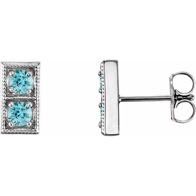 Sterling Silver Natural Blue Zircon Two-Stone Earrings