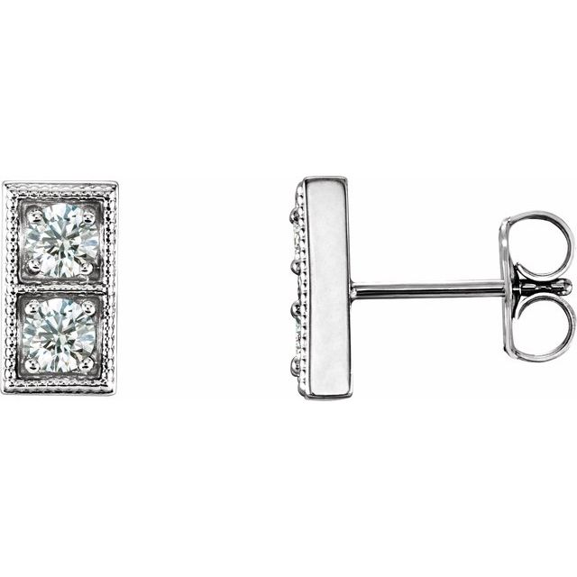 Sterling Silver Natural Diamond Two-Stone Earrings