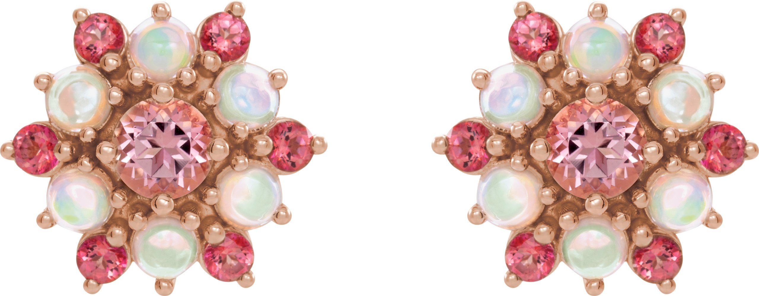 14K Rose Natural Pink Tourmaline & Natural Ethiopian Opal Cabochon Earrings